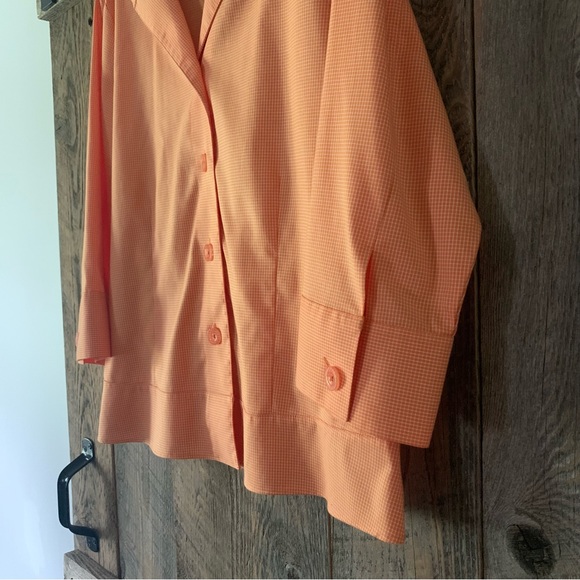 Women’s M COLDWATER CREEK Orange Sherbert Micro Checked Button Down Career Shirt - Picture 4 of 15